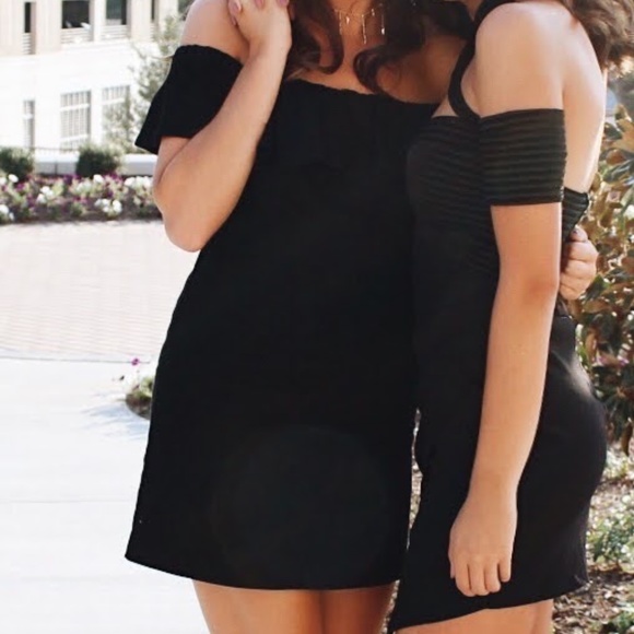 Black Off the Shoulder Mini Dress - Picture 5 of 6